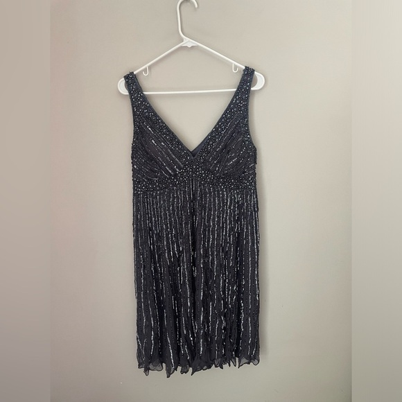 Stenay Vintage Glamorous Charcoal Silk Beaded Evening Dress Size 12 - Picture 1 of 8